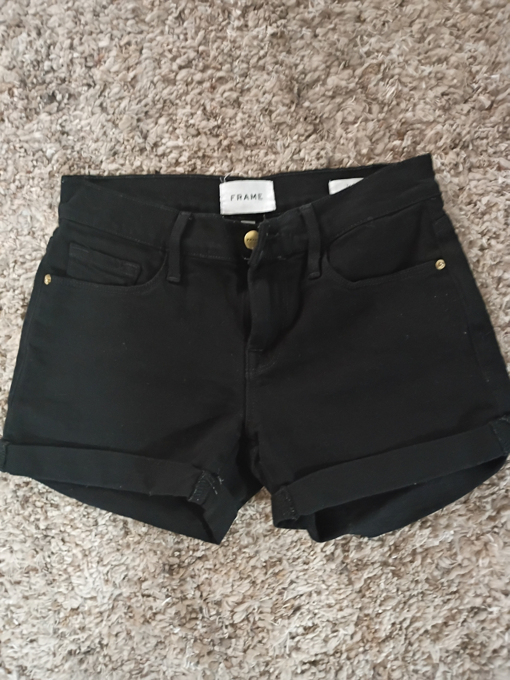 Frame Denim Black Cuffed Denim Shorts